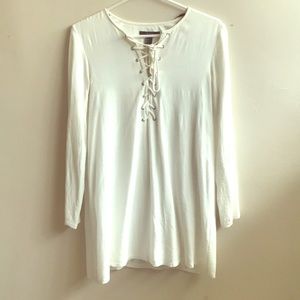 F21 Tie-Neck Rayon Dress, White